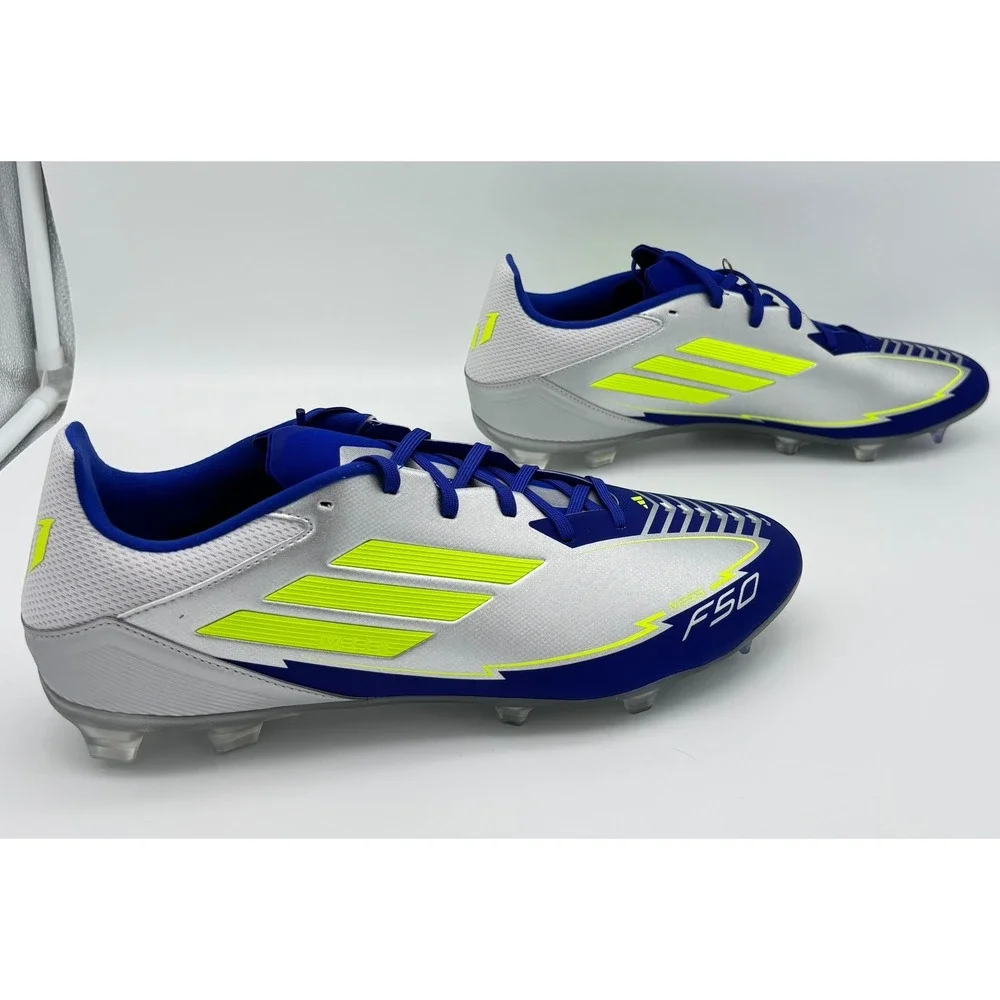 Adidas F50 League FG/MG Messi Soccer Cleats Silver Blue Yellow IF0696 Mens 12